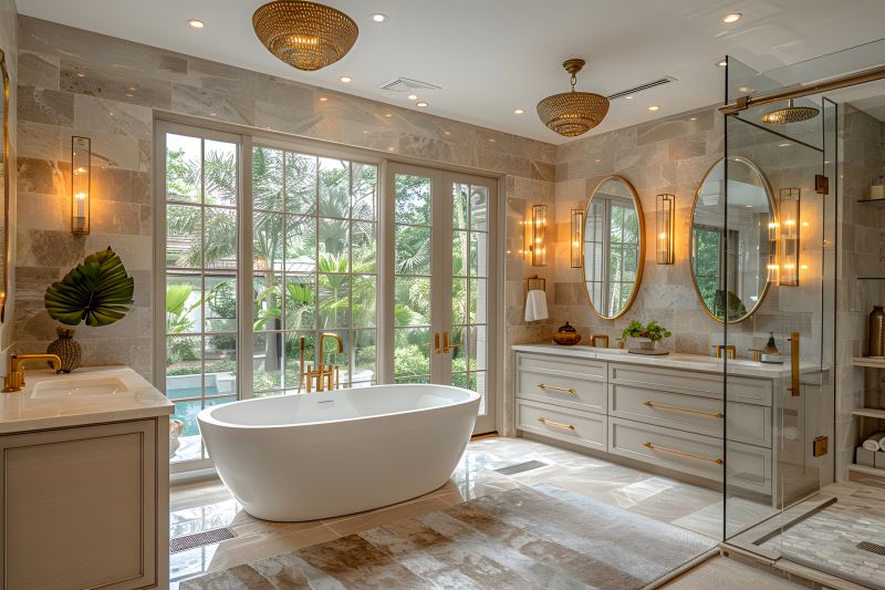 Elegant freestanding bathtub in a renovated bathroom